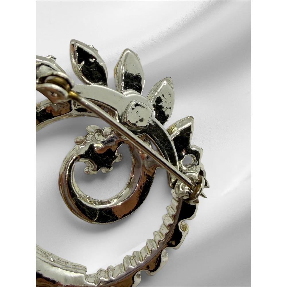 Vintage Silver Tone Spiral Rhinestone Brooch Champagne Swirl Pin Women Accessory - Picture 4 of 6